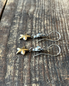 Starry Labradorite Drop Earrings in Sterling Silver with Brass Stars