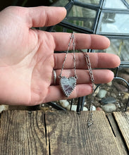 Load image into Gallery viewer, Lepidolite in Quartz Heart Charm Necklace, 16.5-17.5” Long Bar Link Chain
