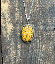 Load image into Gallery viewer, Tigers Eye Carved Scarab in Handcrafted Sterling Silver, 16” Chain
