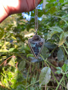 Custom Made for M. Pyritized Ammonite and Opalized Wood Mountainscape Pendant, With 17” Rolo Chain