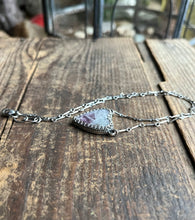 Load image into Gallery viewer, Lepidolite in Quartz Heart Charm Necklace, 16.5-17.5” Long Bar Link Chain
