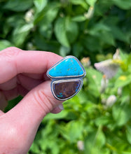 Load image into Gallery viewer, Sky and Land Asymmetrical Elements Ring, Nevada Turquoise and Australian Boulder Opal, Size 9.5
