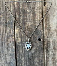 Load image into Gallery viewer, Shoot for the Stars Pendant, Handcrafted Sterling Silver and Brass Moon with Triple Moonstones, 18” Wheat Chain
