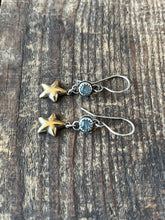 Load image into Gallery viewer, Starry Labradorite Drop Earrings in Sterling Silver with Brass Stars
