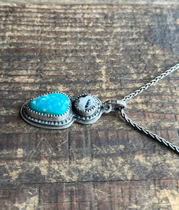White Buffalo and Pilot Mountain Turquoise Pendant with 16” Wheat Chain