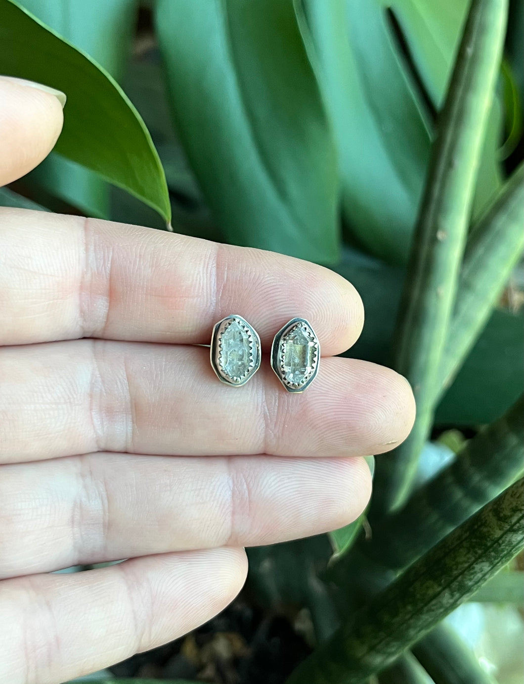 Herkimer Diamond Quartz Earrings in Handcrafted Sterling Silver Posts, 4 Available Pairs