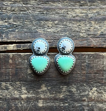 Load image into Gallery viewer, White Buffalo and Lucin Variscite Post Earrings, Handcrafted Sterling Silver
