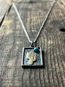 Cactus Under a Blue Moon Pendant with Kingman Turquoise, 18” Chain