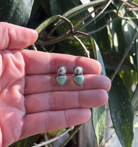 White Buffalo and Lucin Variscite Post Earrings, Handcrafted Sterling Silver