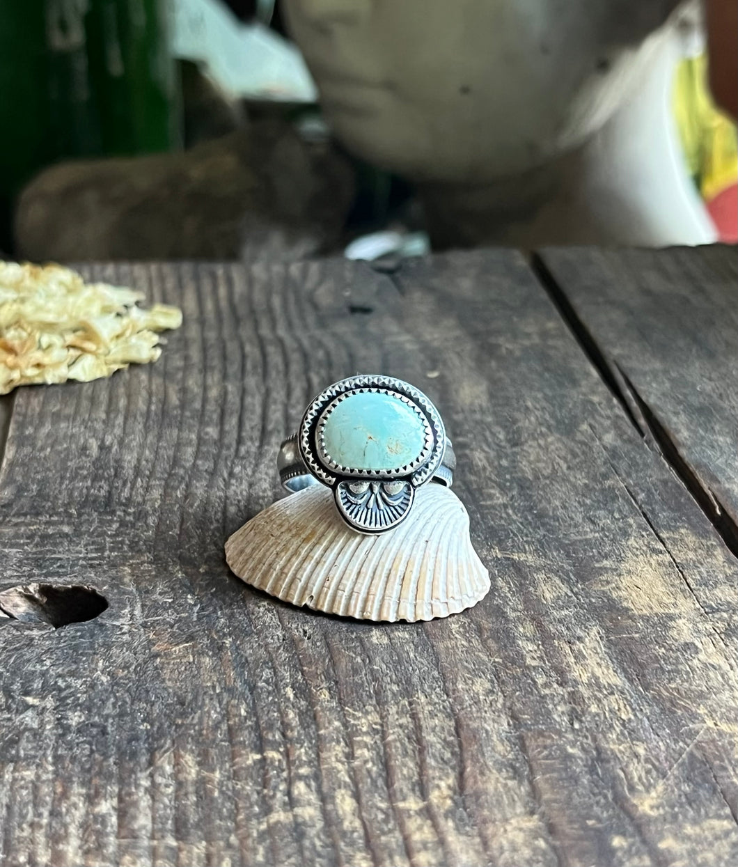 Stone Mt. Turquoise Hand Stamped Sterling Silver Ring, Size 9 3/4