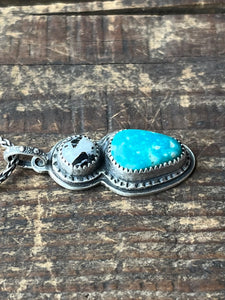 White Buffalo and Pilot Mountain Turquoise Pendant with 16” Wheat Chain
