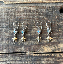 Load image into Gallery viewer, Starry Labradorite Drop Earrings in Sterling Silver with Brass Stars
