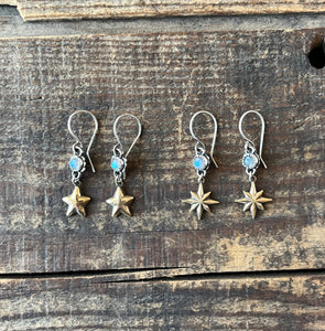 Starry Labradorite Drop Earrings in Sterling Silver with Brass Stars