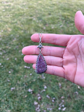 Load image into Gallery viewer, Natural Raw Amethyst Druzy Pendant, 17.5-18.5” Bar Link Chain
