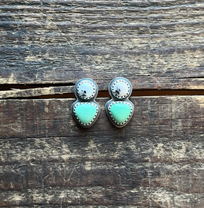 White Buffalo and Lucin Variscite Post Earrings, Handcrafted Sterling Silver