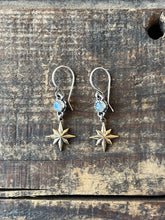 Load image into Gallery viewer, Compass Star Labradorite Drop Earrings, Sterling Silver and Brass
