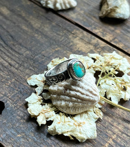 Aqua Blue Green Stone Mountain Turquoise Ring, Size 7