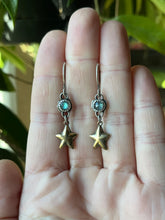 Load image into Gallery viewer, Starry Labradorite Drop Earrings in Sterling Silver with Brass Stars
