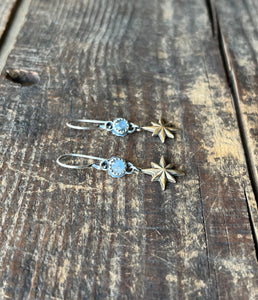 Compass Star Labradorite Drop Earrings, Sterling Silver and Brass