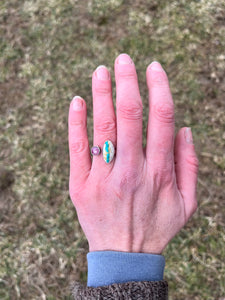 Gemmy Pink Sapphire and Stone Mountain Turquoise Split Ring, Size 8
