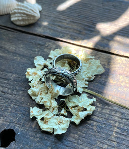 Olive Leaf Ring Band, Thick Sterling Silver Stack Ring, Sizes Available 6 1/2