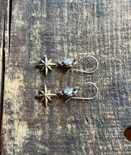 Load image into Gallery viewer, Compass Star Labradorite Drop Earrings, Sterling Silver and Brass
