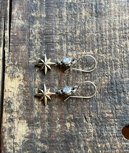 Compass Star Labradorite Drop Earrings, Sterling Silver and Brass