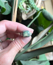 Load image into Gallery viewer, Damele Turquoise in Handcrafted Sterling Silver Ring with Scrollwork Style Band Size 7
