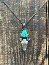 Load image into Gallery viewer, Snakehead with Kings Manassa Turquoise in Handcrafted Sterling Silver, Pendant with 18” Wheat Chain
