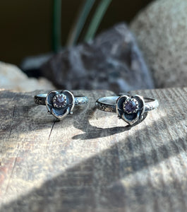 Heart Filled Gemstone Rings, Garnet and Amethyst Options, All Handcrafted Sterling Silver Rings