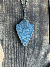 Load image into Gallery viewer, Custom Made for M. Pyritized Ammonite and Opalized Wood Mountainscape Pendant, With 17” Rolo Chain
