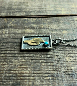 Cactus Under a Blue Moon Pendant with Kingman Turquoise, 18” Chain