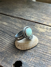 Load image into Gallery viewer, Stone Mt. Turquoise Hand Stamped Sterling Silver Ring, Size 9 3/4
