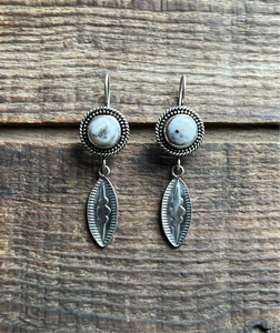 White Buffalo Hand Stamped Drop Earrings, Handcrafted Sterling Silver