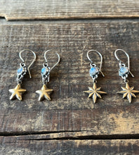 Load image into Gallery viewer, Compass Star Labradorite Drop Earrings, Sterling Silver and Brass
