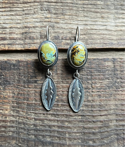 Blackjack Polychrome Turquoise Hand Stamped Earrings, Handcrafted Sterling Silver