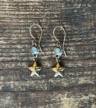 Load image into Gallery viewer, Starry Labradorite Drop Earrings in Sterling Silver with Brass Stars
