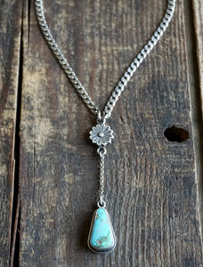 Turquoise Mountain Daisy Drop Lariat Style Necklace, 18-19” Long