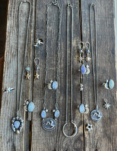 Load image into Gallery viewer, Starry Labradorite Drop Earrings in Sterling Silver with Brass Stars
