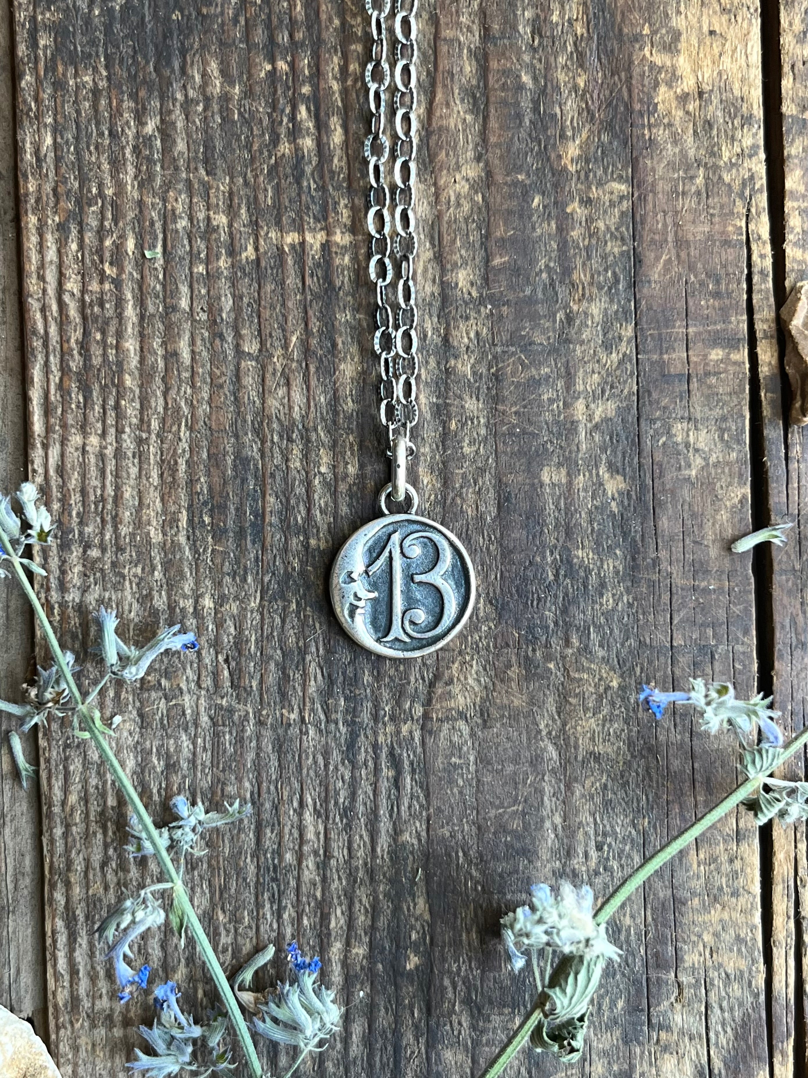 Lucky 13 Moon Charm Handcrafted Sterling Silver Charm Only Efflorescentmetals