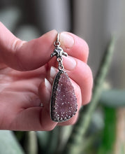 Load image into Gallery viewer, Natural Raw Amethyst Druzy Pendant, 17.5-18.5” Bar Link Chain
