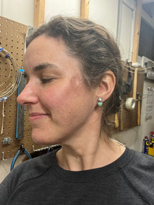White Buffalo and Lucin Variscite Post Earrings, Handcrafted Sterling Silver