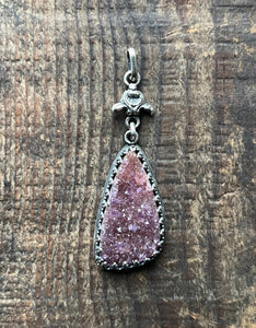 Natural Raw Amethyst Druzy Pendant, 17.5-18.5” Bar Link Chain