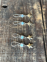 Load image into Gallery viewer, Compass Star Labradorite Drop Earrings, Sterling Silver and Brass
