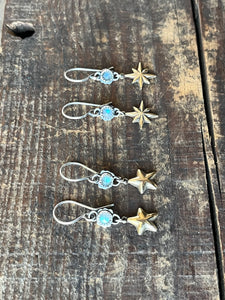 Compass Star Labradorite Drop Earrings, Sterling Silver and Brass