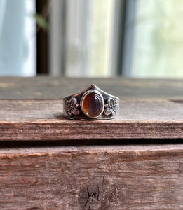 Mexican Jelly Opal Chevron Ring with Orchids, Ring Size 8