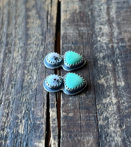 White Buffalo and Lucin Variscite Post Earrings, Handcrafted Sterling Silver