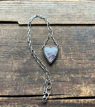 Load image into Gallery viewer, Lepidolite in Quartz Heart Charm Necklace, 16.5-17.5” Long Bar Link Chain
