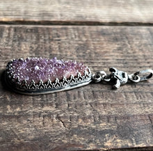 Load image into Gallery viewer, Natural Raw Amethyst Druzy Pendant, 17.5-18.5” Bar Link Chain
