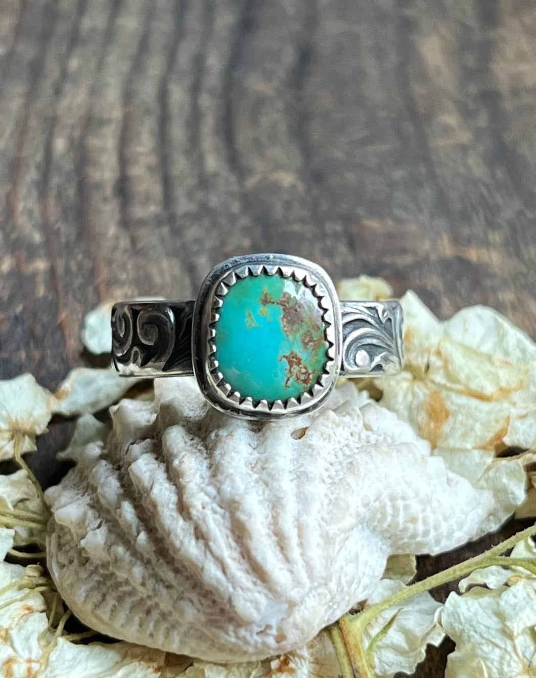 Aqua Blue Green Stone Mountain Turquoise Ring, Size 7